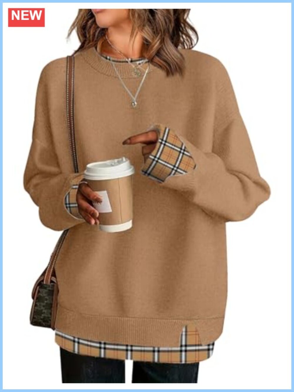 Oversized Patchwork Knit Sweater Pullover Crew Neck Long Sleeve Fall Winter